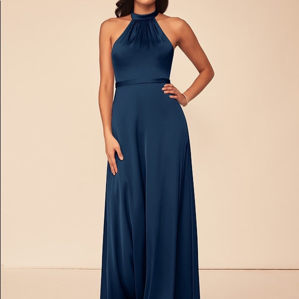 Azazie Delmar Stretch Satin Dress in Dark Navy size A2 bridesmaid dress